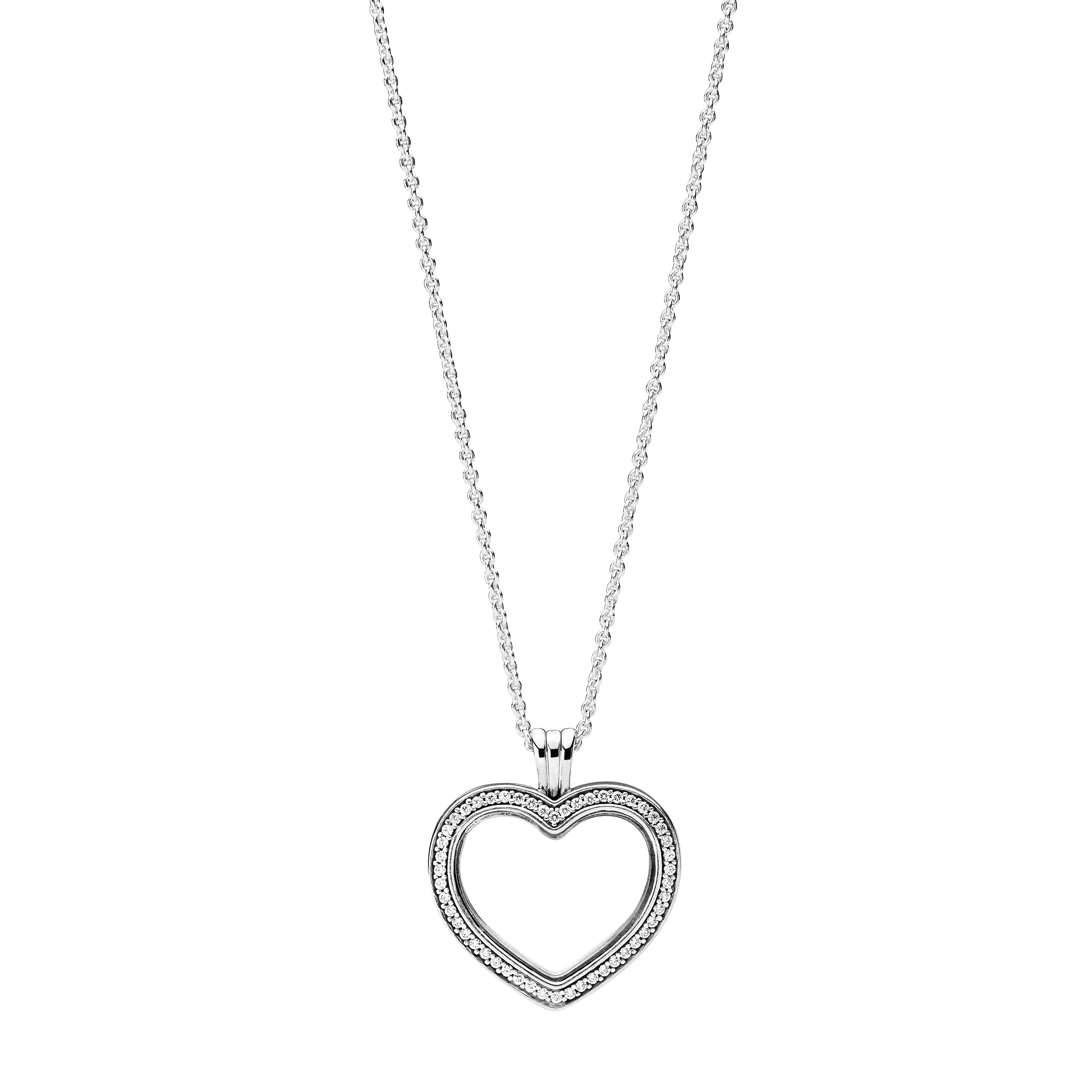 PANDORA SALE Medaillon 925 Locket Silberkette Öffnen Silber Anhänger - Floating Sterling Heart Halskette zum 397230CZ-60 Herzform Sparkling & Silberarmband